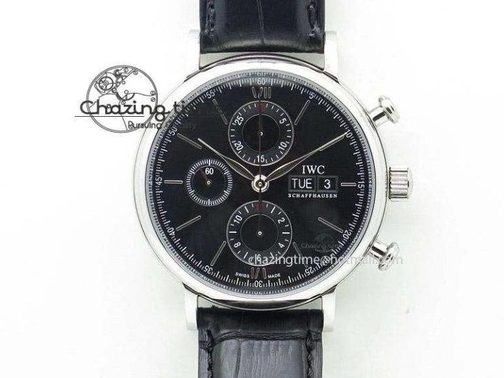 MIROTIME 1218 Durable Portofino 37mm RG V7F 1:1 Best Edition Gray Dial Diamonds Bezel on Black Leather Strap A 7089